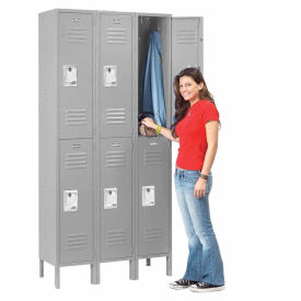 Double Tier Locker, 12x12x36, 6 Door Unassembled, Gray