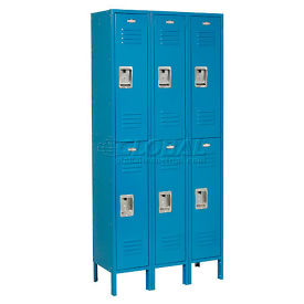 Double Tier Locker, 12x15x36, 6 Door Ready To Assemble, Blue