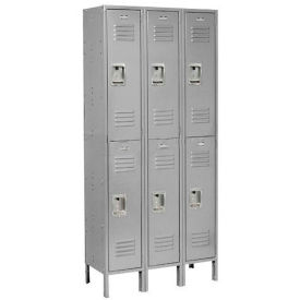 Double Tier Locker, 12x15x36, 6 Door Unassembled, Gray