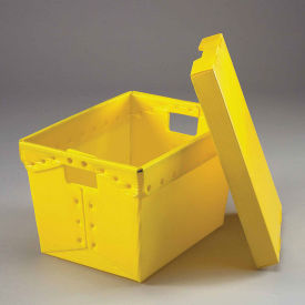 Postal Mail Tote With Lid, Corrugated Plastic, Yellow, 18-1/2x13-1/4x12 - Pkg Qty 10
