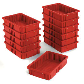 Plastic Dividable Grid Container, 16-1/2"L x 10-7/8"W x 3-1/2"H, Red - Pkg Qty 12