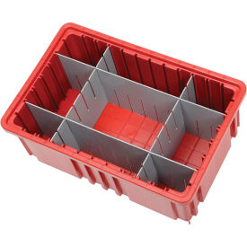 Plastic Dividable Grid Container, 16-1/2"L x 10-7/8"W x 6"H, Red - Pkg Qty 8