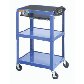 Global Industrial Mobile Workstation Cart with Slide out keyboard and Mouse Shelf, Steel, Blue