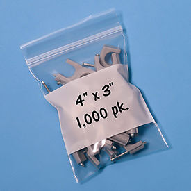 Reclosable Poly Bags W/ Write On Label, 3"W x 4"L, 2 Mil, Clear, 1000/Pack