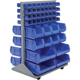 Double-Sided Mobile Rack with (88) Blue Bins, 36x25-1/2x55