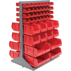 Double-Sided Mobile Rack with (88) Red Bins, 36x25-1/2x55
