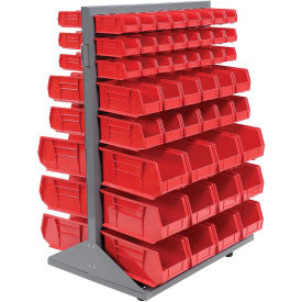 Double-Sided Mobile Rack with (100) Red Bins, 36x25-1/2x55