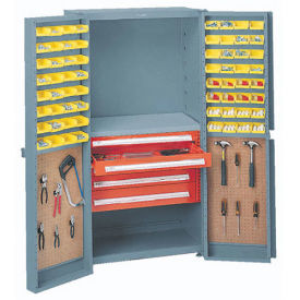 Storage Cabinet With Peboards, 8 Drawers & 64 Yellow Bins, 38x24x72