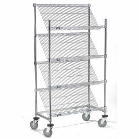 Nexel Chrome Slant Wire Shelving Truck, 4 Shelves, 36"W x 24"D x 69"H