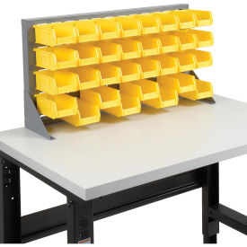 Louvered Bench Rack with (32) Yellow Premium Stacking Bins, 36x15x20