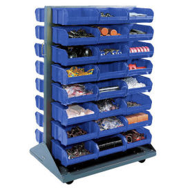 Double-Sided Mobile Rack with (24) Blue Bins, 36x25-1/2x55