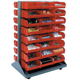 Double-Sided Mobile Rack with (24) Red Bins, 36x25-1/2x55
