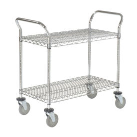 Nexel Chrome Utility Cart w/2 Shelves & Poly Casters, 1200 lb. Capacity, 60"L x 24"W x 39"H