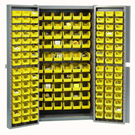 Global Industrial Bin Cabinet with 156 Yellow Bins, 38x24x72, Assembled