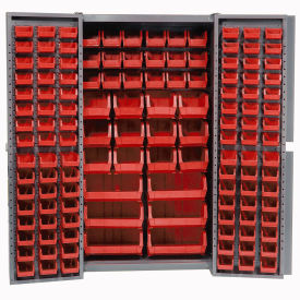 Global Industrial Bin Cabinet with 132 Red Bins, 38x24x72, Unassembled