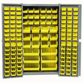 Global Industrial Bin Cabinet with 132 Yellow Bins, 38x24x72, Unassembled