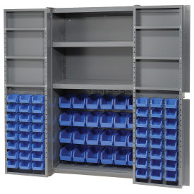 Global Industrial Bin Cabinet with 72 Blue Bins, 38x24x72, Assembled
