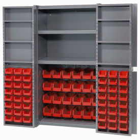 Global Industrial Bin Cabinet with 72 Red Bins, 38x24x72, Assembled