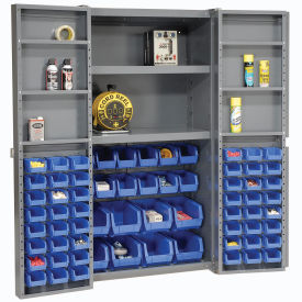 Global Industrial Bin Cabinet with 68 Blue Bins, 38x24x72, Assembled