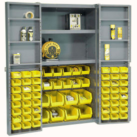 Global Industrial Bin Cabinet with 68 Yellow Bins, 38x24x72, Assembled