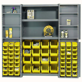 Global Industrial Bin Cabinet with 64 Yellow Bins, 38x24x72, Assembled