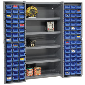 Global Industrial Bin Cabinet with 96 Blue Bins, 38x24x72, Assembled