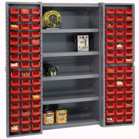 Global Industrial Bin Cabinet with 96 Red Bins, 38x24x72, Assembled