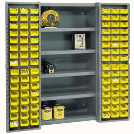 Global Industrial Bin Cabinet with 96 Yellow Bins, 38x24x72, Assembled