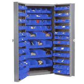 Global Industrial Bin Cabinet with 156 Blue Bins, 38x24x72, Unassembled