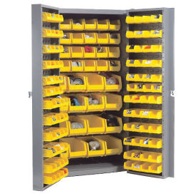 Global Industrial Bin Cabinet with 156 Yellow Bins, 38x24x72, Unassembled