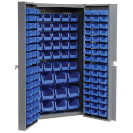 Global Industrial Bin Cabinet with 144 Blue Bins, 38x24x72, Unassembled