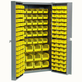 Global Industrial Bin Cabinet with 144 Yellow Bins, 38x24x72, Unassembled