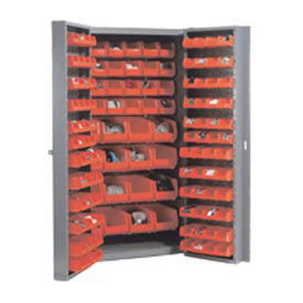 Global Industrial Bin Cabinet with 136 Red Bins, 38x24x72, Unassembled
