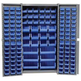 Global Industrial Bin Cabinet with 132 Blue Bins, 38x24x72, Assembled