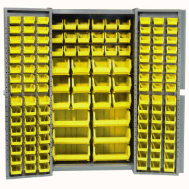 Global Industrial Bin Cabinet with 132 Yellow Bins, 38x24x72, Assembled