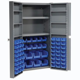 Global Industrial Bin Cabinet with 68 Blue Bins, 38x24x72, Unassembled
