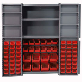 Global Industrial Bin Cabinet with 68 Red Bins, 38x24x72, Unassembled