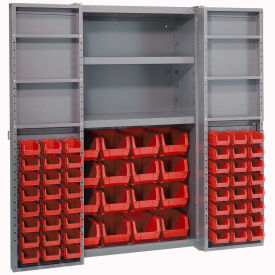 Global Industrial Bin Cabinet with 64 Red Bins, 38x24x72, Unassembled