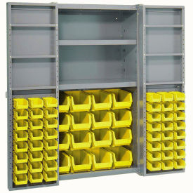 Global Industrial Bin Cabinet with 64 Yellow Bins, 38x24x72, Unassembled