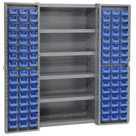 Global Industrial Bin Cabinet with 96 Blue Bins, 38x24x72, Unassembled