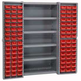 Global Industrial Bin Cabinet with 96 Red Bins, 38x24x72, Unassembled
