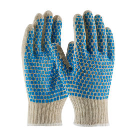 PIP Men String Gloves with Grip Blocks, White/Blue, M/L, 12 Pairs - Pkg Qty 12