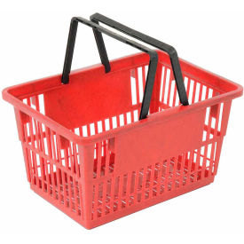 Red Plastic Shopping Basket with Plastic Handle, Large, 19-3/8"L X 13-1/4"W X 10"H - Pkg Qty 12