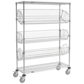 Nexel 5 Shelf Adjustable Mobile Wire Bin Rack, 36"W x 18"D x 69"H