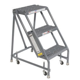 Tri Arc KDSR003162 Grip 16"W 3 Step Steel Rolling Ladder 10"D Top Step