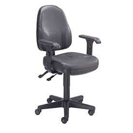 Operator Chair with Adjustable T-Arms, Leather, Black