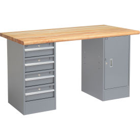 60"W x 30"D Workbench, 1-3/4" Safety Edge Maple Top, 4 Drawer/Cabinet