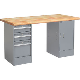 60"W x 30"D Workbench, 1-3/4" Safety Edge Maple Top, 3 Drawer/Cabinet
