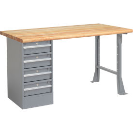 60"W x 30"D Workbench, 1-3/4" Safety Edge Maple Top, 4 Drawer/Open Leg