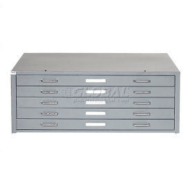 41"W Flat File Cabinet, 5 Drawer, Gray
